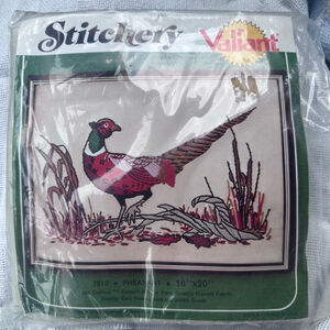 NOS Vintage Stitchery By Valiant Pheasant Crewel Embroidery Kit 16 X 20 Kit